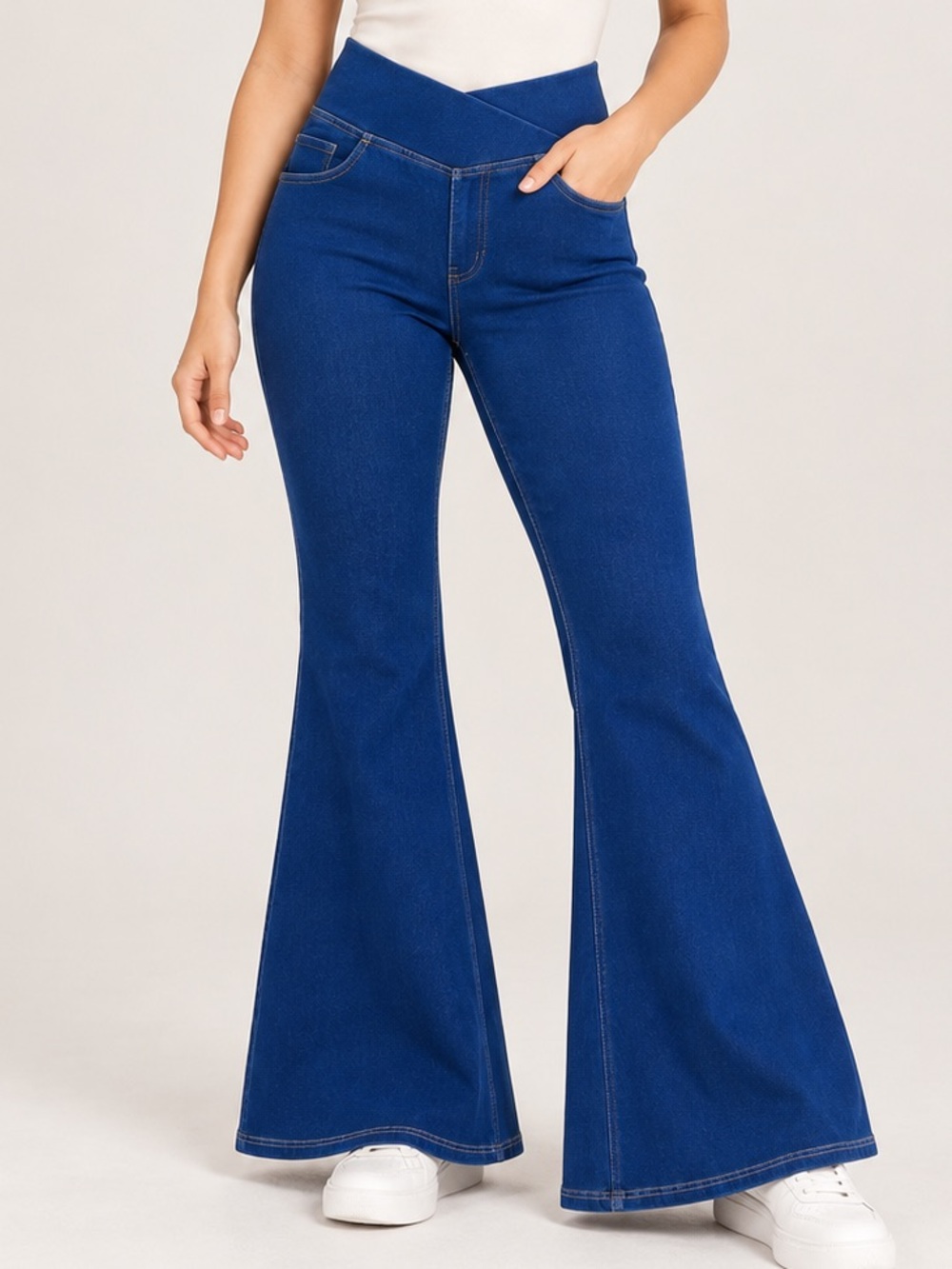 Halara High-Waist Crossover Blue Flare Jeans for Women
